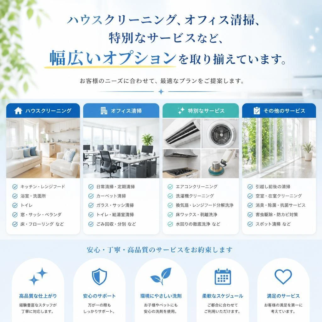 選べる複数の清掃オプション