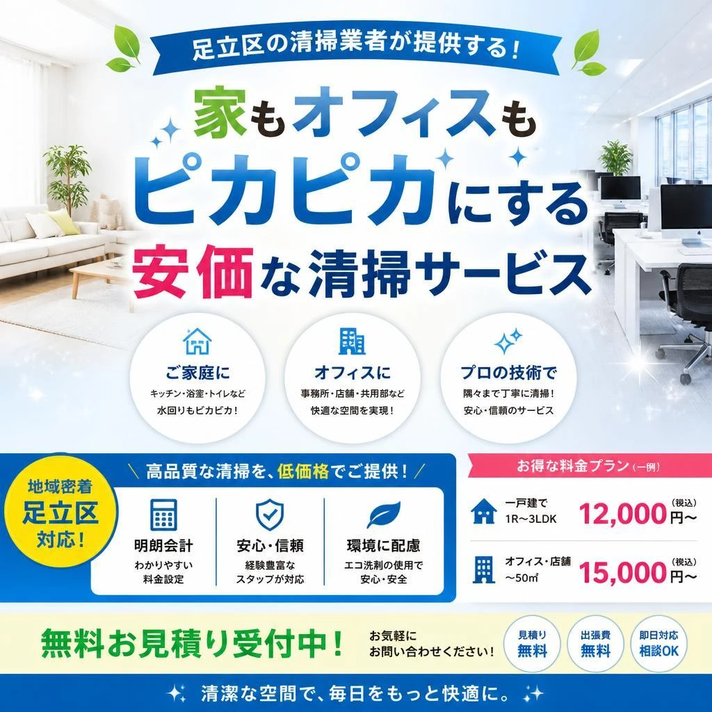 足立区の清掃業者が提供する！家もオフィスもピカピカにする安価な清掃サービス