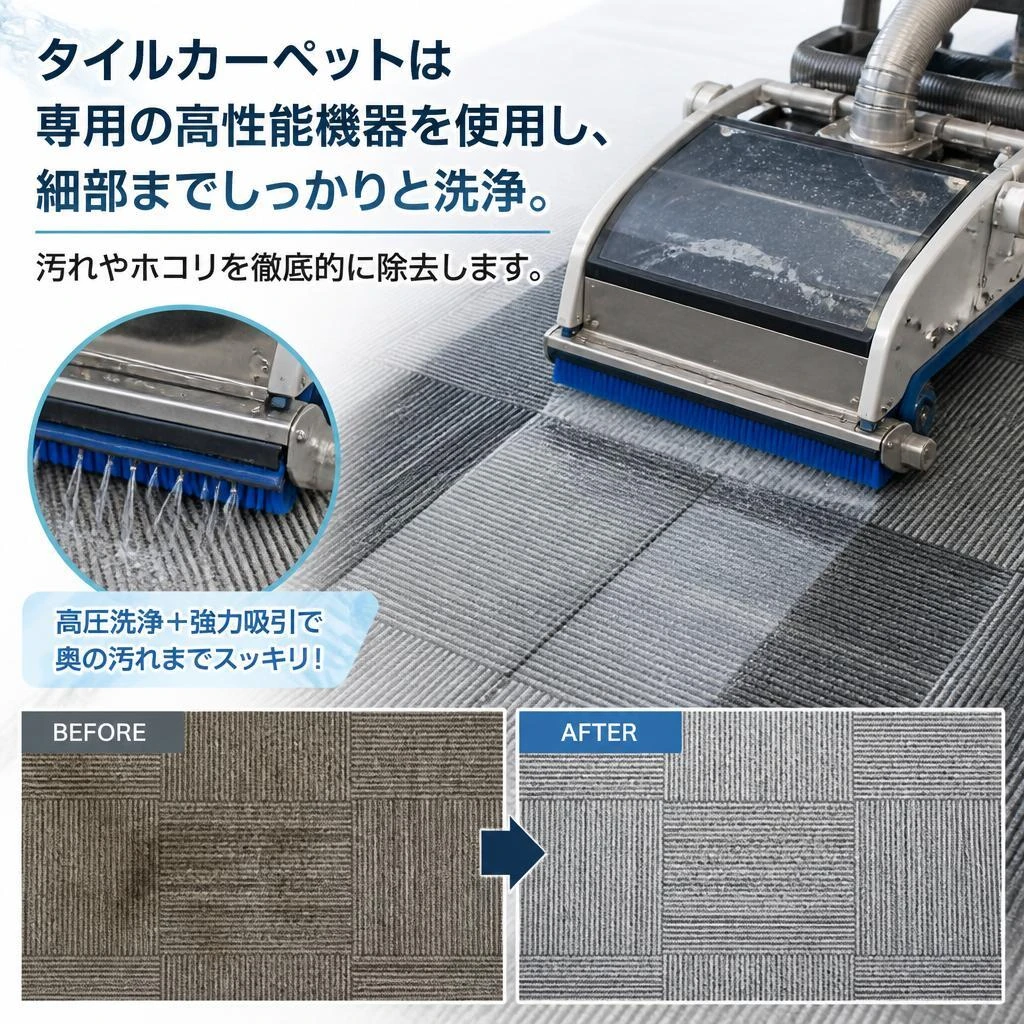 タイルカーペットのクリーニング方法