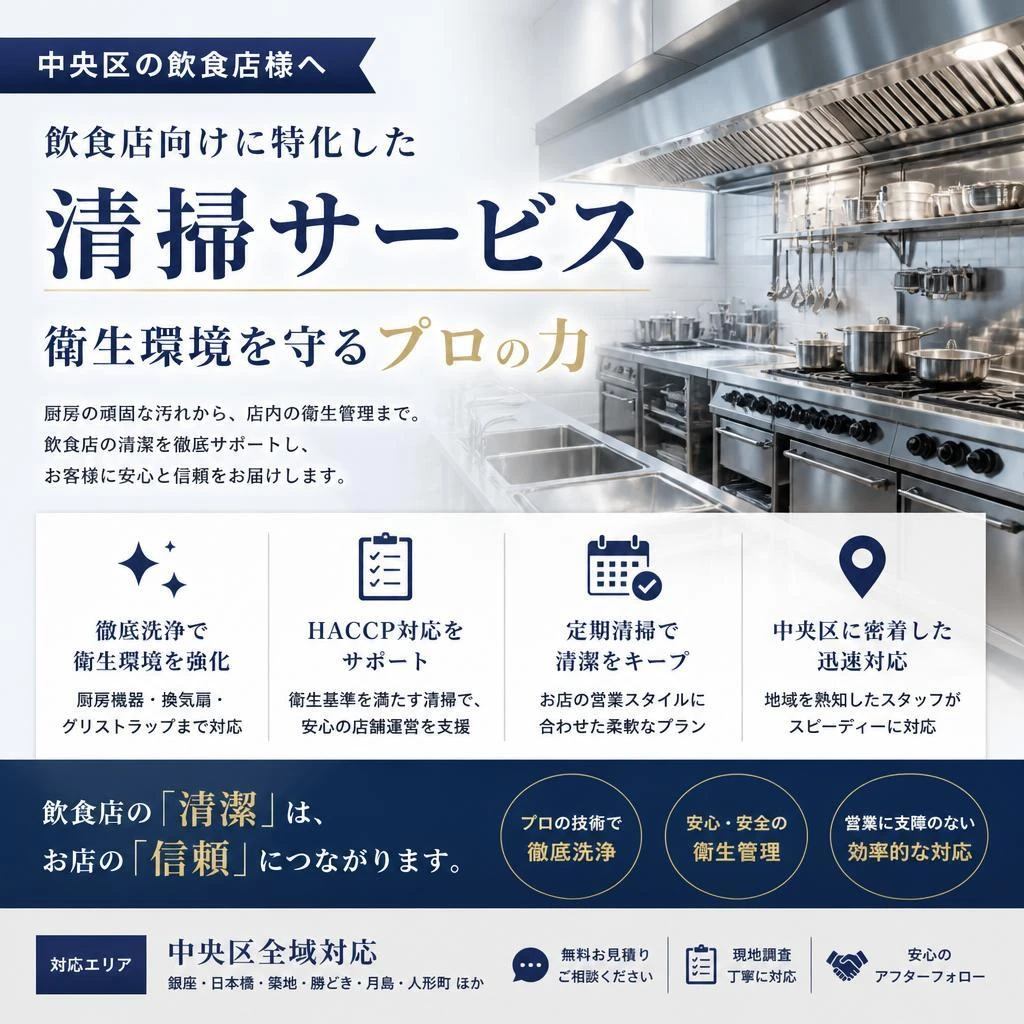 中央区の飲食店向けに特化した清掃サービスで、衛生環境を守るプロの力