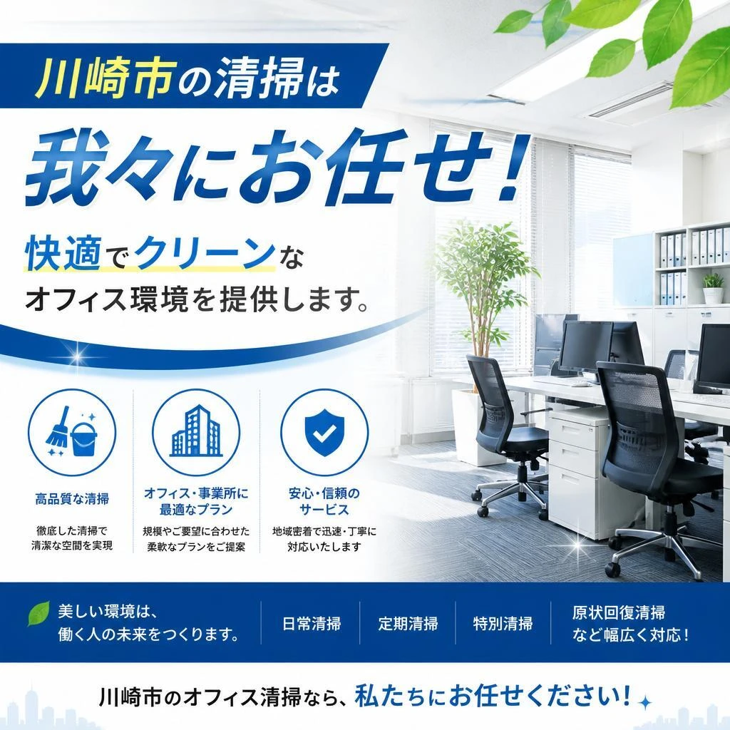 川崎市の清掃は我々にお任せ！快適でクリーンなオフィス環境を提供します。