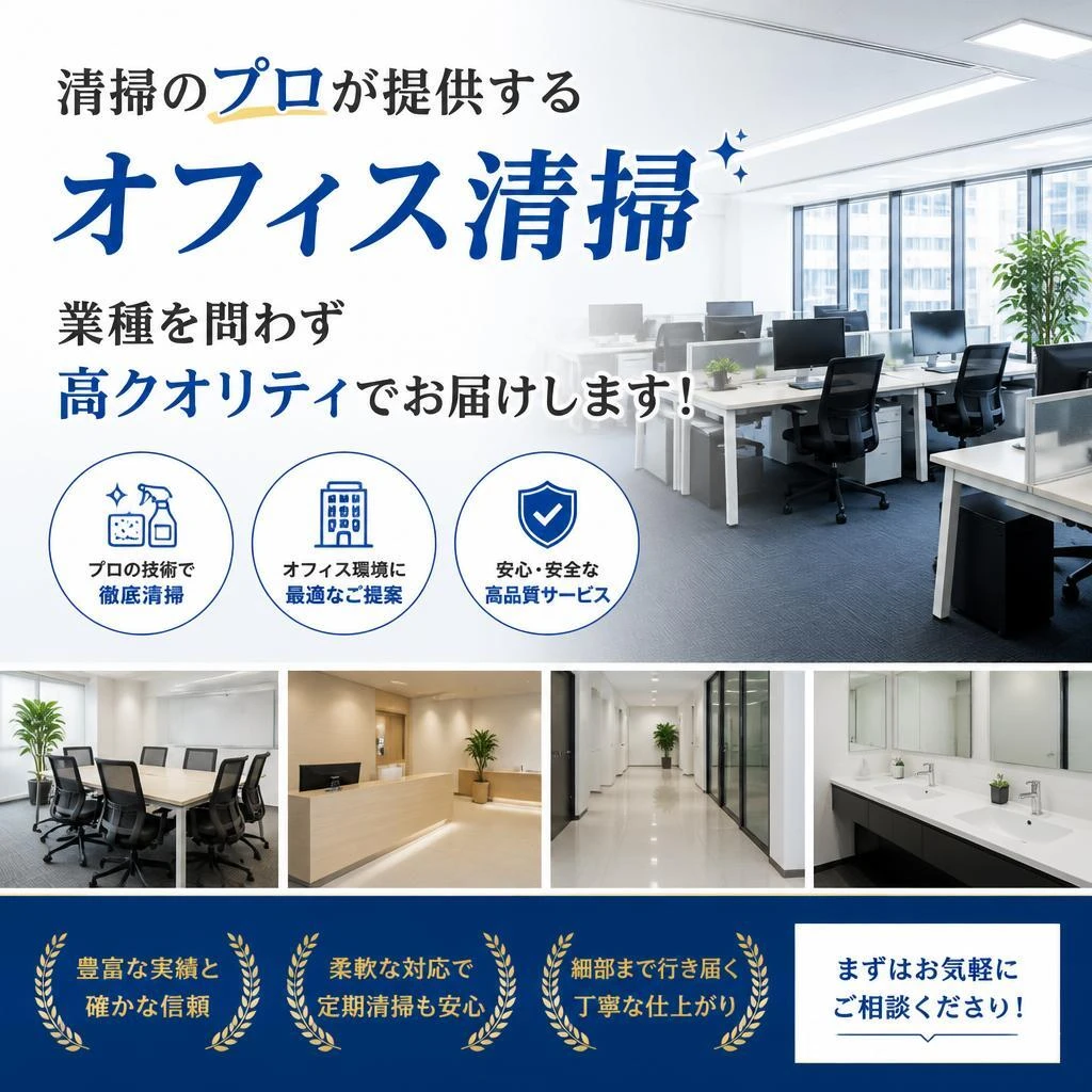 清掃のプロが提供するオフィス清掃、業種を問わず高クオリティでお届けします！