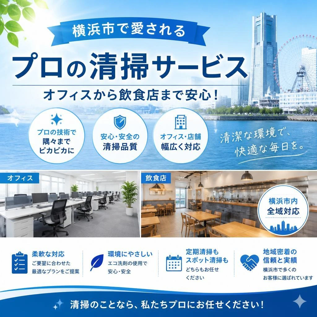 横浜市で愛されるプロの清掃サービス、オフィスから飲食店まで安心！