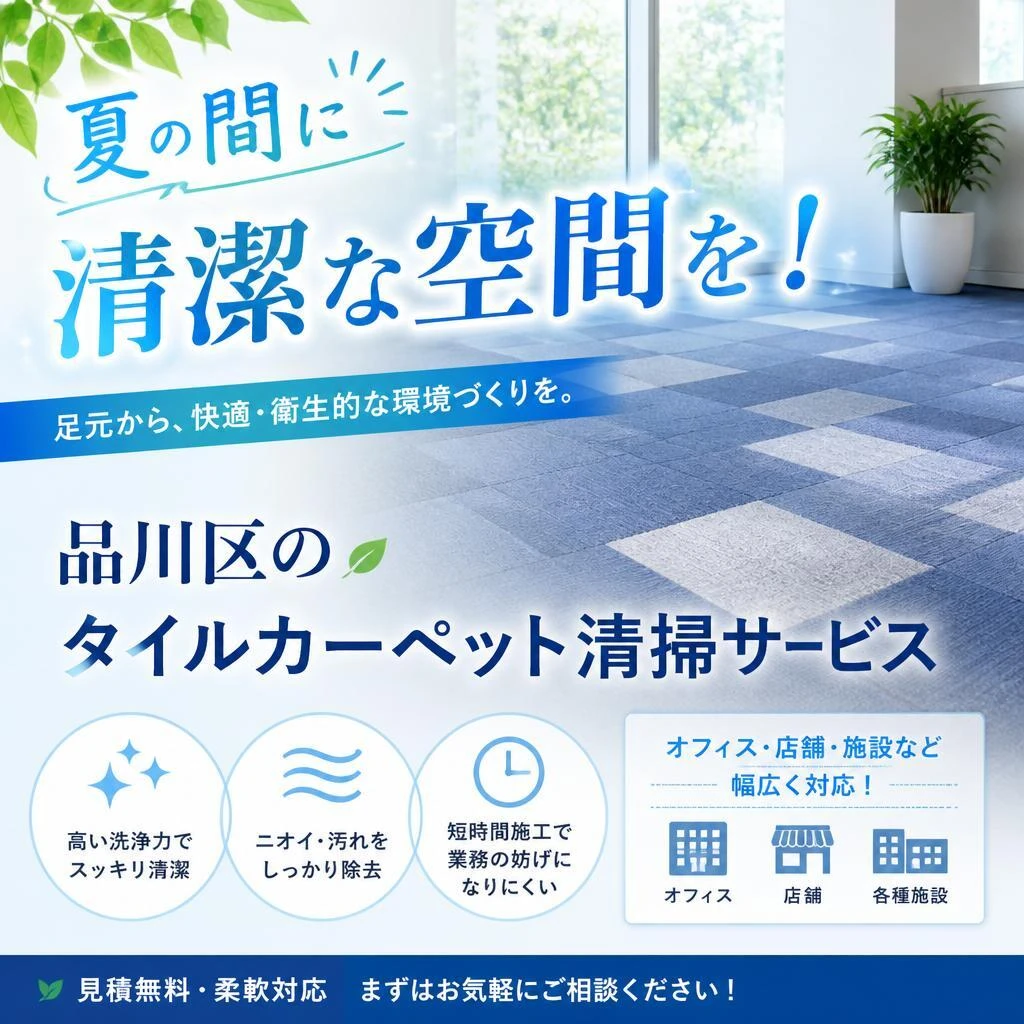 夏の間に清潔な空間を！品川区のタイルカーペット清掃サービス