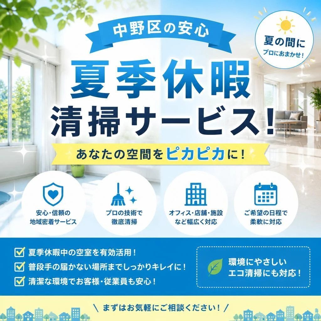 中野区の安心夏季休暇清掃サービス！あなたの空間をピカピカに！