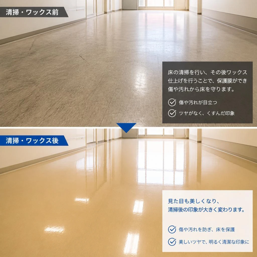 床清掃とワックス仕上げの効果
