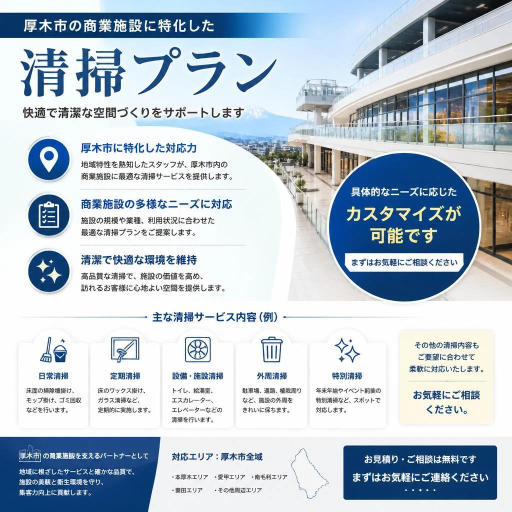 厚木市の商業施設向け清掃プラン